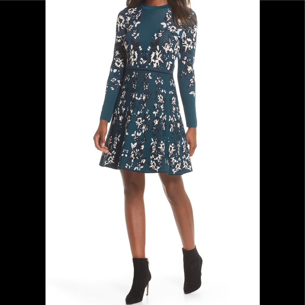 ELIZA J Fit and Flare Sweater Dress in Green